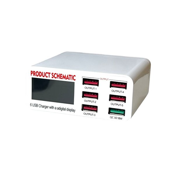 Carregador Yaxun 6 Portas USB Quick Charge 3.0 Digital
