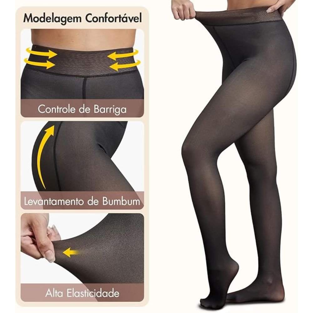 Meia Calça Legging Forrada Translucida Peluciada