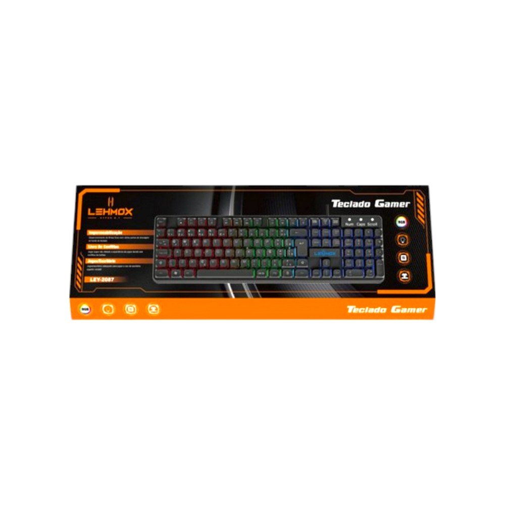 Teclado Gamer com fio Lehmox Ley2087 Rgb Usb Abnt2 Preto