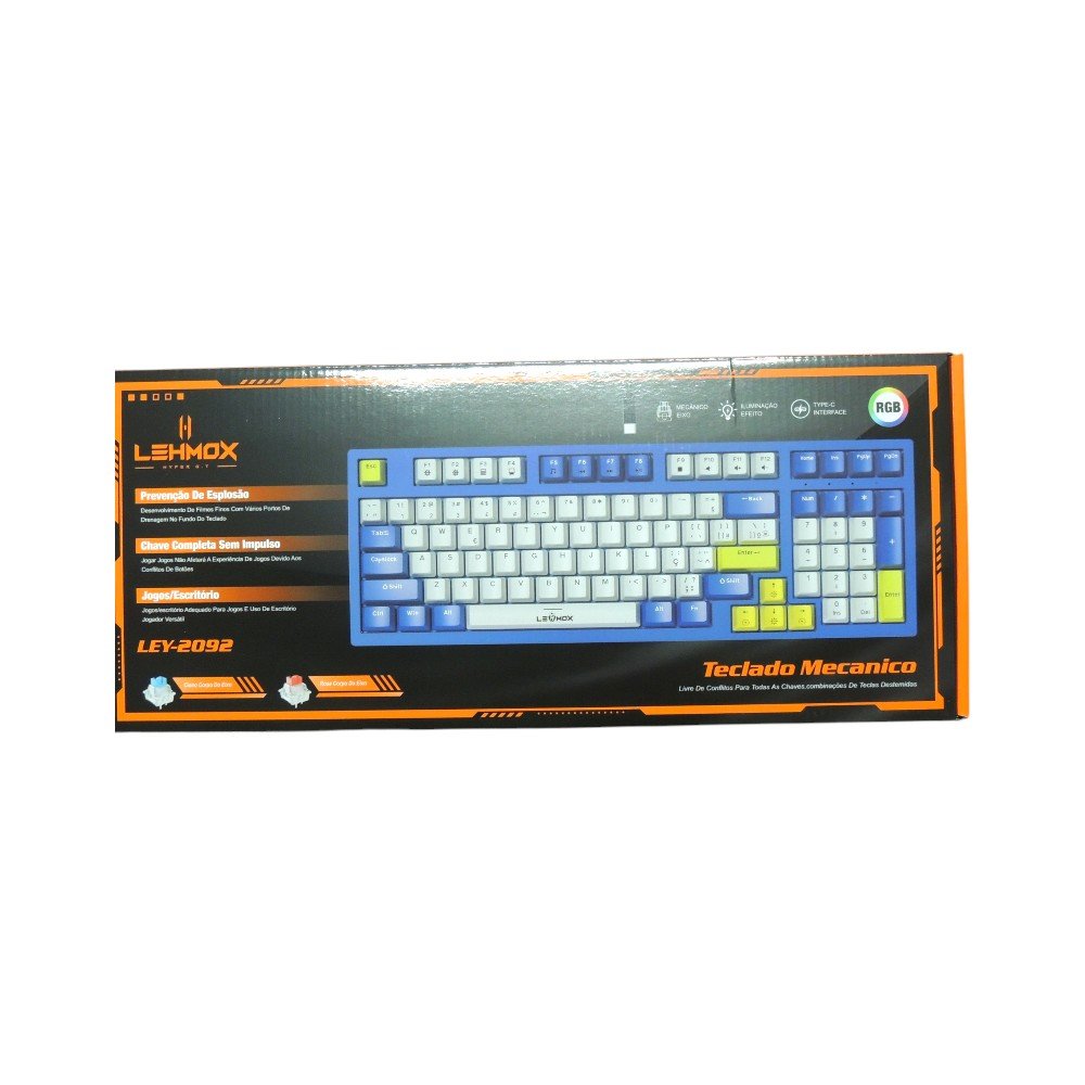 Teclado Gamer Mecânico Com Led Rgb Switch Ciano Lehmox Ley 2092 Cinza